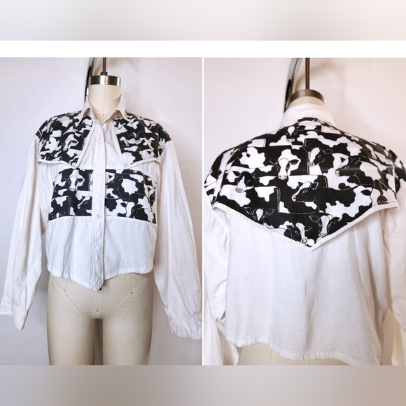 Vtg COWS Print Cropped Blazer Jacket Animal Print Crop Cotton Blazer Jacket S M
